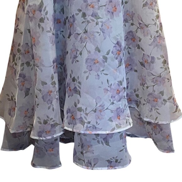 Lulus Pure Splendor Organza Trumpet Maxi Dress Womens Size M Light Blue Floral - Picture 5 of 12